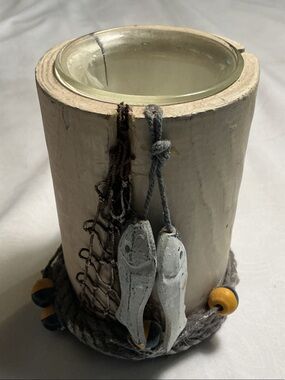 Handcrafted Coastal wood & Rope tea light candle Holder - Neutral White